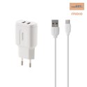 ADAPT SIEC 2xUSB REMAX WHITE RP-U22 + KABEL TYPE-C 2.4 A