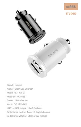 ŁAD SAM BASEUS GRAIN CAR CHARGER WHITE