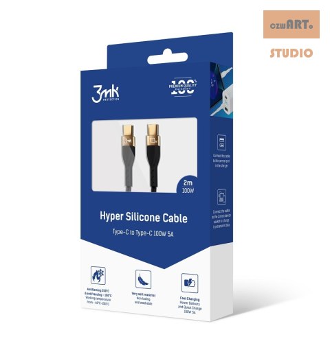 3MK KABEL HYPER TYPE-C/TYPE-C 2M 100W 5A SILICONE BLACK