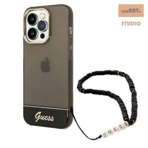 GUESS IPHONE 14 PRO TRANSLUCENT PEARL STRAP GUHCP14LHGCOHK BLACK