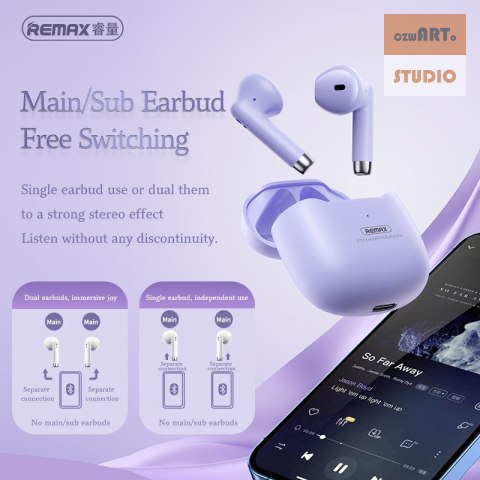 Słuchawki bluetooth REMAX TWS-19 fiolet PURPLE Słuchawki bluetooth REMAX TWS-19 fiolet PURPLE