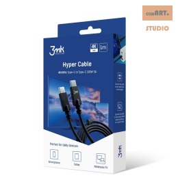 3MK KABEL HYPER TYPE-C/TYPE-C 1M 100W 5A 4K 60HZ BLACK