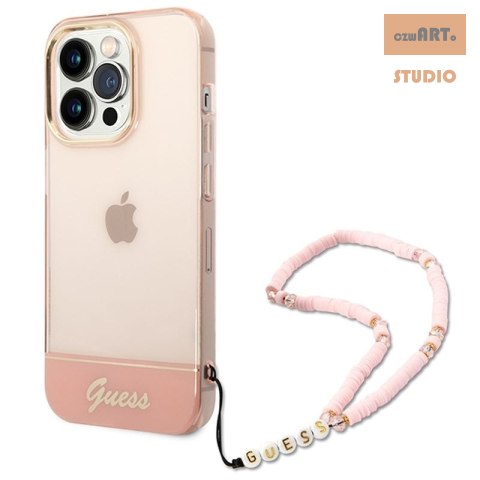 GUESS IPHONE 14 PRO MAX TRANSLUCENT PEARL STRAP GUHCP14XHGCOHP RÓŻOWY/PINK