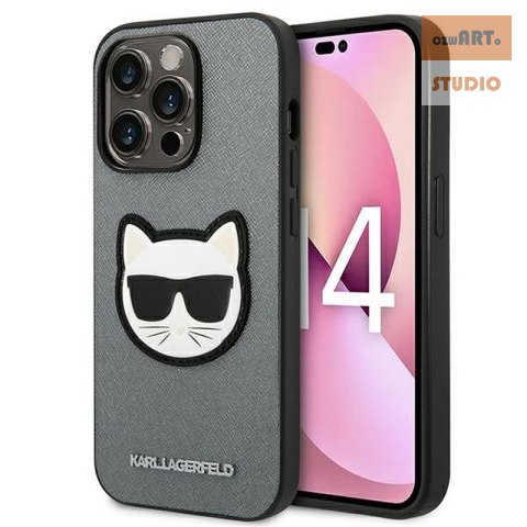 KARL LAGERFELD IPHONE 14 PRO MAX SILVER CHOUPETTE HEAD PATCH KLHCP14XSAPCHG