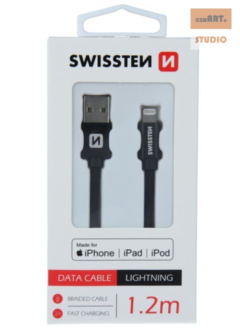 KABEL SWISSTEN TEXTILE 1,2M MFI BLACK USB/LIGHTNING