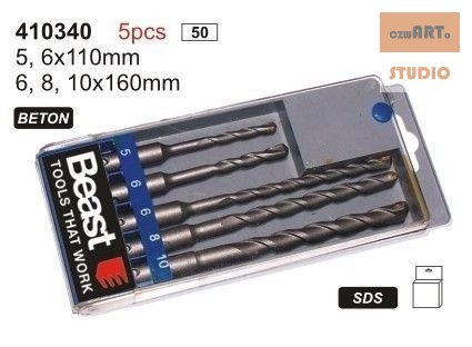 WIERTŁA SDS PLUS DO BETONU 5-6-8-10, 2x110 + 3x160 mm, 5 SZT WIERTŁA SDS PLUS DO BETONU 5-6-8-10, 2x110 + 3x160 mm, 5 SZT