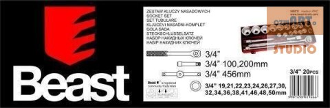 ZESTAW KLUCZY NASADOWYCH 3/4'', 20 EL. ZESTAW KLUCZY NASADOWYCH 3/4'', 20 EL.