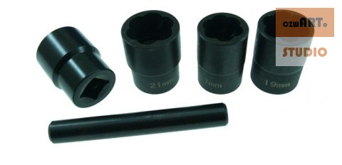 Nasadki do uszkodzonych śrub 17-22 mm + wybijak Nasadki do uszkodzonych śrub 17-22 mm + wybijak