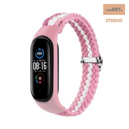 Opaska pleciona Smart Band M3/M4/M5/M6 PINK-WHITE / RÓŻOWO-BIAŁY