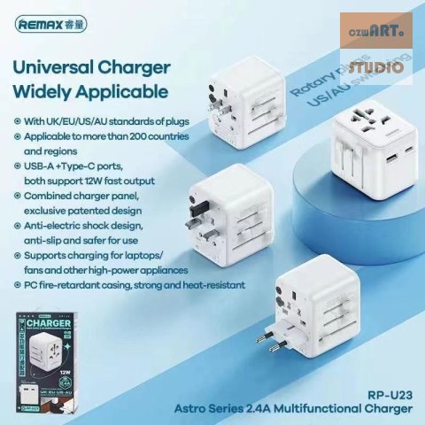 ŁAD PODRÓŻNA REMAX ASTRO SERIES RP-U23 EU/US/CN/AU 2.4A WHITE ŁAD PODRÓŻNA REMAX ASTRO SERIES RP-U23 EU/US/CN/AU 2.4A WHITE