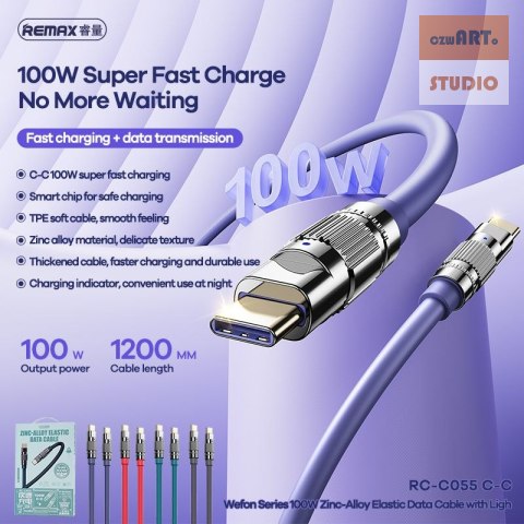 KABEL REMAX WEFON SERIES 100W ZINC ALLOY USB-C/USB-C RC-C055 GREY KABEL REMAX WEFON SERIES 100W ZINC ALLOY USB-C/USB-C RC-C055 GREY