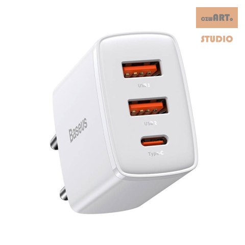 ŁAD SIEC BASEUS COMPACT QC 2xUSB/USB-C PD 3A 30W BIAŁA/WHITE