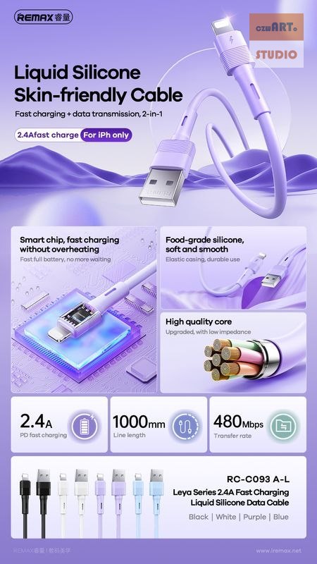 KABEL REMAX LEYA SERIES RC-C093 2.4A USB/LIGHTNING 1M WHITE KABEL REMAX LEYA SERIES RC-C093 2.4A USB/LIGHTNING 1M WHITE