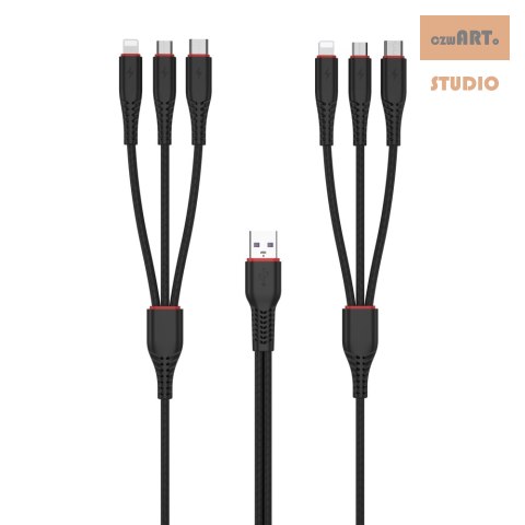 XO KABEL NB196 6w1 USB-C/LIGHTNIGN/MICRO czarny 1,2m + 2,5m XO KABEL NB196 6w1 USB-C/LIGHTNIGN/MICRO czarny 1,2m + 2,5m