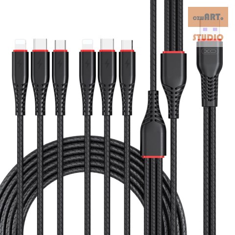 XO KABEL NB196 6w1 USB-C/LIGHTNIGN/MICRO czarny 1,2m + 2,5m XO KABEL NB196 6w1 USB-C/LIGHTNIGN/MICRO czarny 1,2m + 2,5m