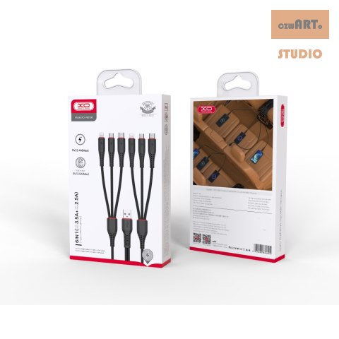 XO KABEL NB196 6w1 USB-C/LIGHTNIGN/MICRO czarny 1,2m + 2,5m XO KABEL NB196 6w1 USB-C/LIGHTNIGN/MICRO czarny 1,2m + 2,5m