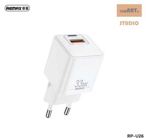 ŁAD SIEC REMAX BATT SERIES PD QC 33W RP-U26 1xUSB + 1xUSB-C WHITE