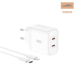 XO ŁAD SIEC CE08 PD 50W 2xUSB-C BIAŁA + KABEL LIGHTNING