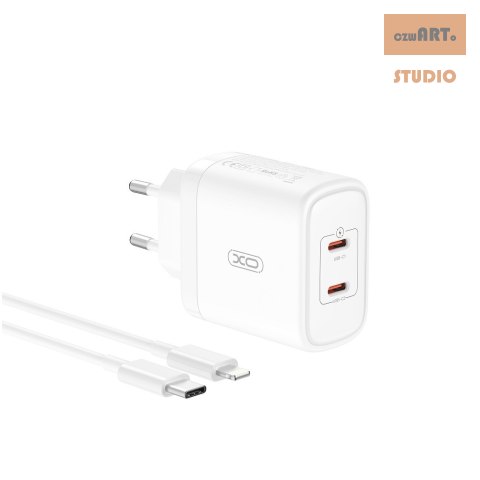 XO ŁAD SIEC CE08 PD 50W 2xUSB-C BIAŁA + KABEL LIGHTNING