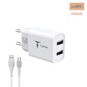 ŁAD SIEC T-PHOX POCKET SERIES 2xUSB TCC-224 2.4A 12W + KABEL USB-C 1M WHITE