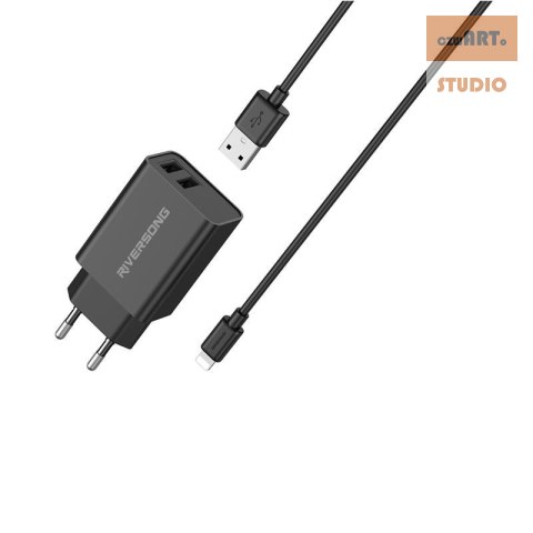 Riversong ładowarka sieciowa SafeKub D2 2xUSB 12W czarny AD29 +kabel lightn CL85