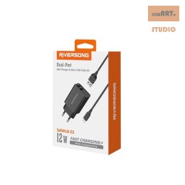 Riversong ładowarka sieciowa SafeKub D2 2xUSB 12W czarny AD29 +kabel micro CM85