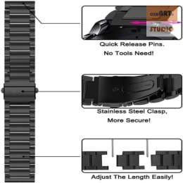Pasek ze stali nierdzewnej do zegarka / smartwatch 20mm, BLACK / CZARNY