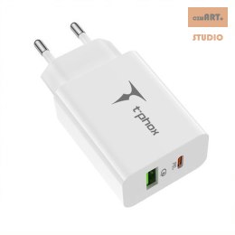 ŁAD SIEC T-PHOX SPEEDY USB-C 20W + USB 18W QC 3.0 BIAŁA/WHITE