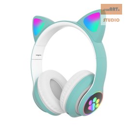 SŁUCHAWKI DLA DZIECI BLUETOOTH LED / KOCIE USZY, MINT / MIĘTOWY