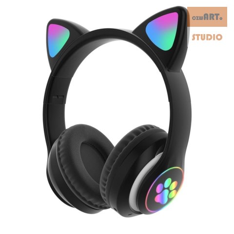 SŁUCHAWKI DLA DZIECI BLUETOOTH LED / KOCIE USZY, BLACK / CZARNY SŁUCHAWKI DLA DZIECI BLUETOOTH LED / KOCIE USZY, BLACK / CZARNY