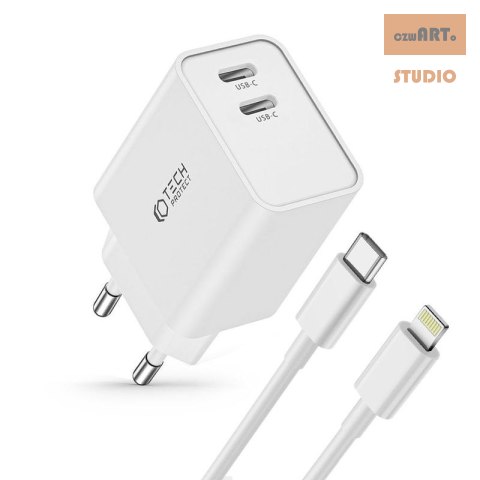 TECH-PROTECT ładowarka sieciowa C35W 2xUSB-C + KABEL LIGHTNING WHITE