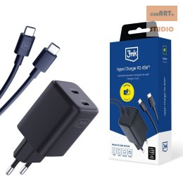 3MK ŁAD SIEC HYPER CHARGER 45W PD+USB Z KABLEM UBS-C/USB-C CZARNA