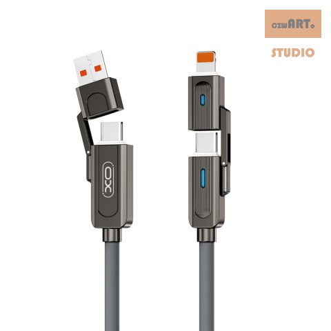 XO KABEL NB275 4w1 USB-C+LIGHTNING/USB+ USB-C 60W 1m szary