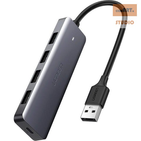 Ugreen rozdzielacz HUB USB - 4x USB 3.2 Gen 1 z portem zasilania micro USB szary