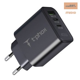 ŁAD SIEC T-PHOX FLEXI 40W 2xUSB-C/USB BLACK