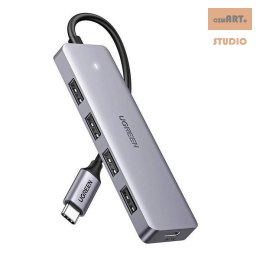 Ugreen rozdzielacz HUB USB Typ C- 4x USB 3.2 Gen 1 z portem zasilania USB-C szary