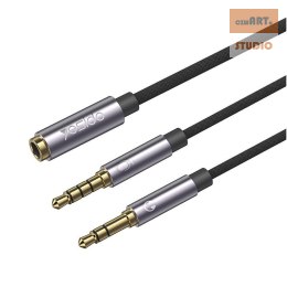 Yesido Kabel Audio YAU29 3.5mm Aux Female - 2x 3.5mm Aux Male , 30cm, BLACK / CZARNY