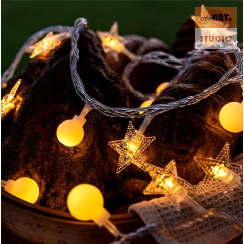Girlanda 1.5m (10 lampek LED) USB Gwiazdki + Kulki, CIEPŁY BIAŁY Girlanda 1.5m (10 lampek LED) USB Gwiazdki + Kulki, CIEPŁY BIAŁY