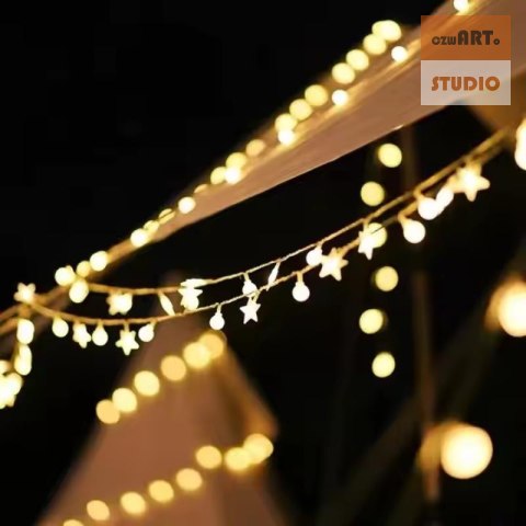 Girlanda 1.5m (10 lampek LED) USB Gwiazdki + Kulki, CIEPŁY BIAŁY Girlanda 1.5m (10 lampek LED) USB Gwiazdki + Kulki, CIEPŁY BIAŁY