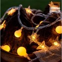 Girlanda 10m (80 lampek LED) USB Gwiazdki + Kulki, CIEPŁY BIAŁY