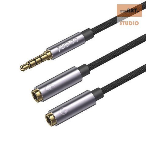 Yesido Kabel Audio YAU28 3.5mm Aux Male - 2x 3.5mm Aux Female , 30cm, BLACK / CZARNY