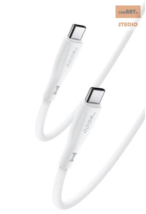 Yesido Silikonowy Kabel CA152 PD 60W Type-C/Type-C 1m 3A, WHITE / BIAŁY