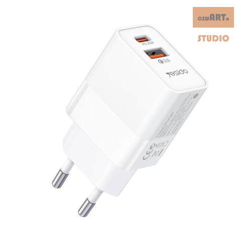 Yesido ładowarka sieciowa YC32 PD 20W QC3.0 USB-A+C, WHITE / BIAŁY