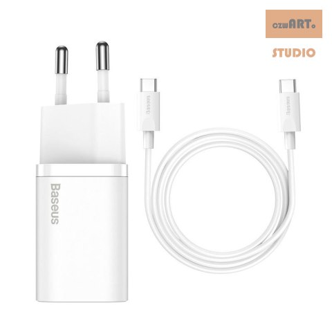 ŁAD SIEC BASEUS SUPER SI QC 1C 25W + KABEL USB-C/USB-C 1M BIAŁA/WHITE