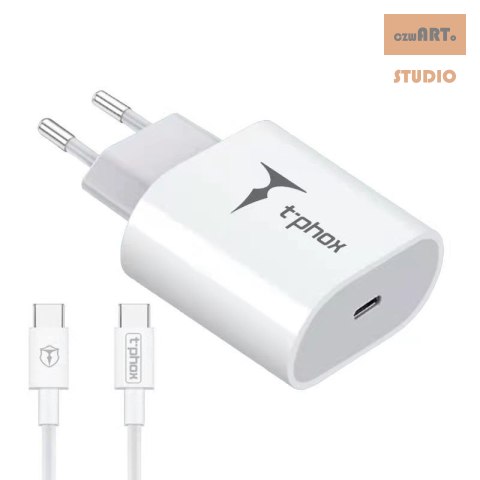 ŁAD SIEC T-PHOX ISPEED 20W + KABEL USB-C/USB-C WHITE