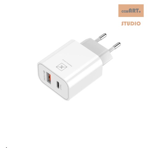 ŁAD. SIECIOWA MX ALFA 20W PD+QC, USB-A+C + KABEL C/C 20W PD, WHITE/BIAŁY