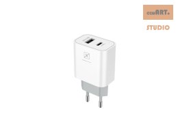 ŁAD. SIECIOWA MX ALFA 20W PD+QC, USB-A+C + KABEL C/C 20W PD, WHITE/BIAŁY