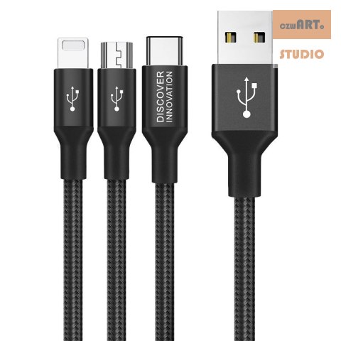 NILLKIN DATA CABLE SWIFT 3IN1 1,5M 3A QC BLACK, USB A to MICRO, TYPE-C, LIGHTNING