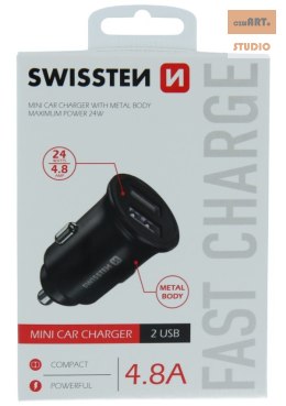 ŁAD SAM SWISSTEN 2x USB 4,8A METAL BLACK