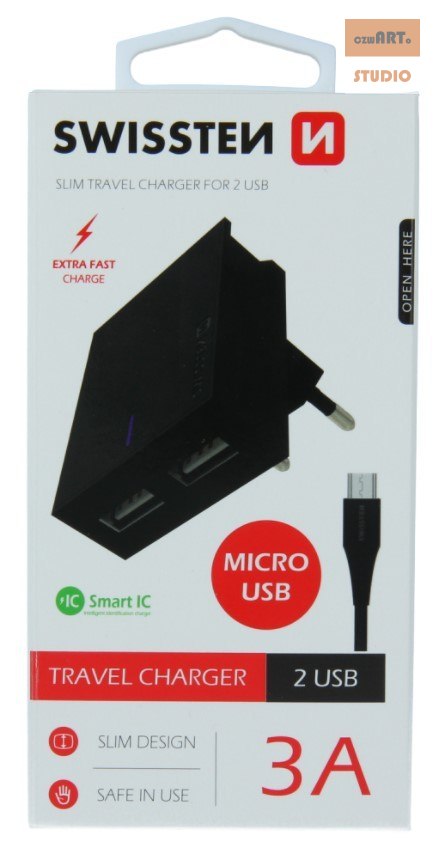 ŁAD SIEC SWISSTEN SMART IC 3A BLACK + KABEL MICRO